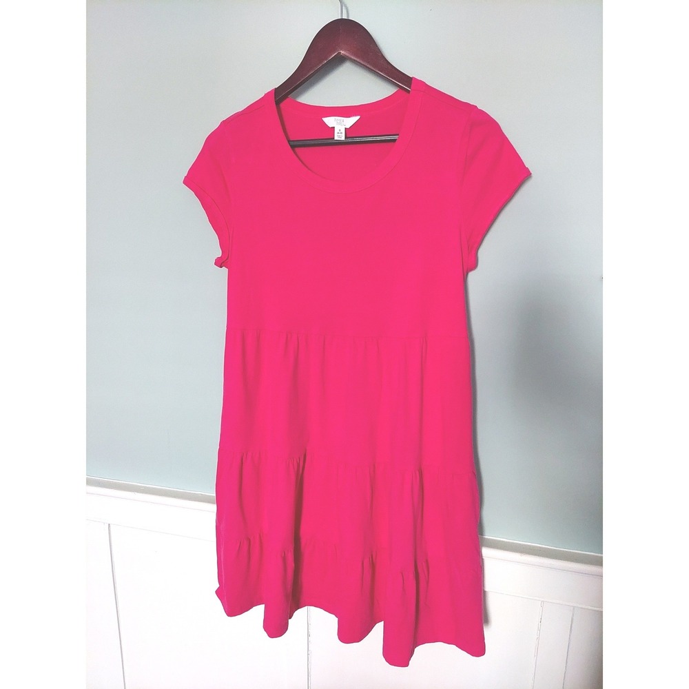 Womens Hot Pink Boho Barbiecore Tiered T-Shirt Dress  Mini S 4-6